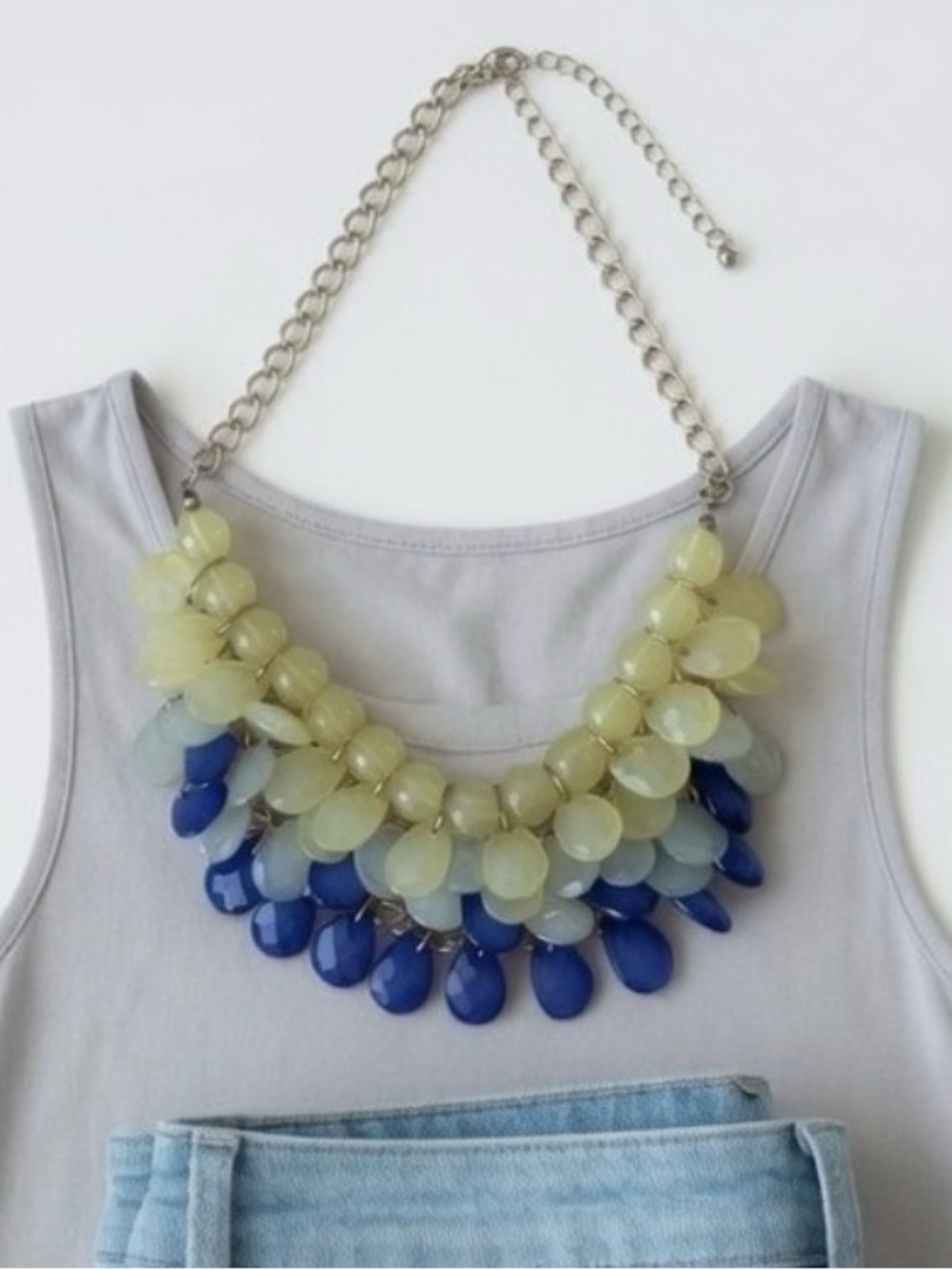 Yellow and Blue Teardrop Bib Necklace - Women Jewelry Boho